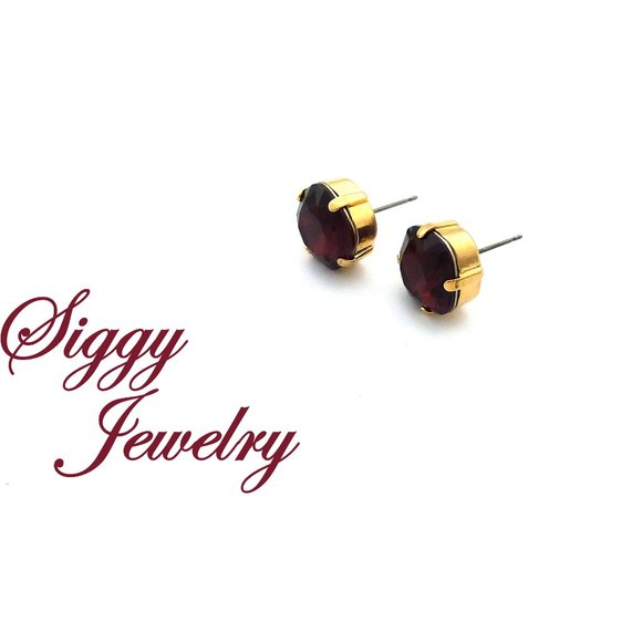 Swarovski Burgundy Cushion Cut Stud Earrings, 12mm - Picture 4 of 8